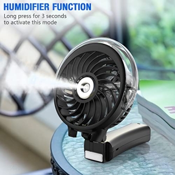 Handheld Misting Fan with USB, 3 Speeds, Lights - Black