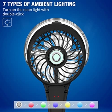 Handheld Misting Fan with USB, 3 Speeds, Lights - Black