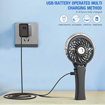 Handheld Misting Fan with USB, 3 Speeds, Lights - Black