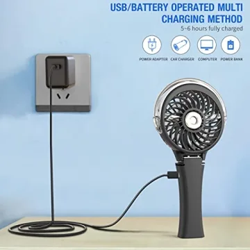 Handheld Misting Fan with USB, 3 Speeds, Lights - Black