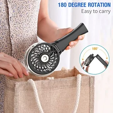 Handheld Misting Fan with USB, 3 Speeds, Lights - Black