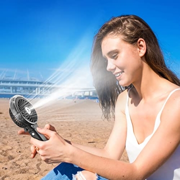 Handheld Misting Fan with USB, 3 Speeds, Lights - Black