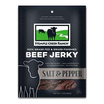 Original Stemple Creek Ranch Beef Jerky, 100% Grass-Fed, Gluten Free, No-Sugar, 4 Clean Ingredients, 3 Ounces (Salt & Pepper, 3-Pack)
