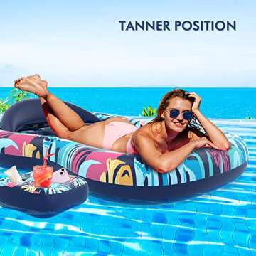 LUSVNEX Pool Lounger Float, Hawaii Style Inflatable Pool Floats Adult with Detachable Cupholder Cadd...
