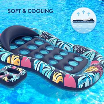 LUSVNEX Pool Lounger Float, Hawaii Style Inflatable Pool Floats Adult with Detachable Cupholder Caddy, Water Hammock Pool Rafts for Pool, Lake, Outdoor