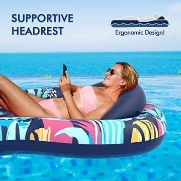 LUSVNEX Pool Lounger Float, Hawaii Style Inflatable Pool Floats Adult with Detachable Cupholder Caddy, Water Hammock Pool Rafts for Pool, Lake, Outdoor