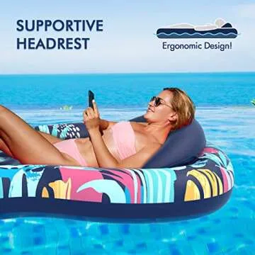 LUSVNEX Pool Lounger Float, Hawaii Style Inflatable Pool Floats Adult with Detachable Cupholder Caddy, Water Hammock Pool Rafts for Pool, Lake, Outdoor
