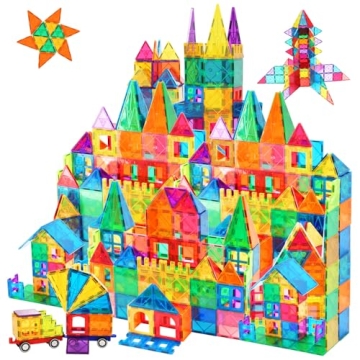 AFUNX Magnetic Tiles,102PCS Magnetic Building Blocks 3D Clear Construction Playboards, Inspiration, ...