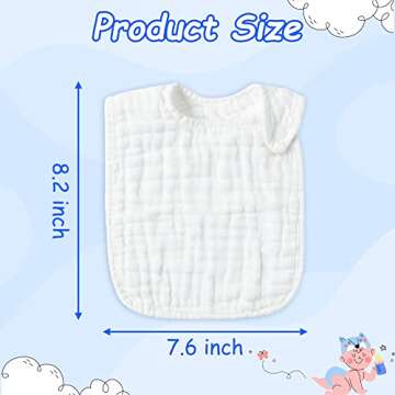 Zainpe 6Pcs Snap Muslin Cotton Baby Bibs White Adjustable Drool Bib with 6 Absorbent Soft Layers, Ma...