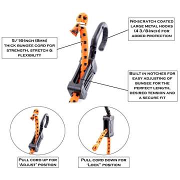 Kotap MABC-32 All- Purpose Adjustable Bungee Cords with Hooks, 32-Inch, Orange/Black, 10 Count