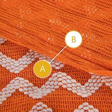 NTBAY Acrylic Knitted Throw Blanket, Lightweight and Soft Cozy Decorative Woven Blanket with Tassels for Travel, Couch, Bed, Sofa, 51x67 Inches, Orange and White Wave