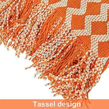 NTBAY Acrylic Knitted Throw Blanket, Lightweight and Soft Cozy Decorative Woven Blanket with Tassels for Travel, Couch, Bed, Sofa, 51x67 Inches, Orange and White Wave