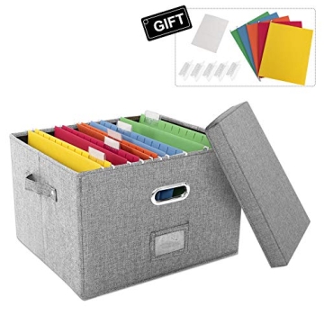 Collapsible Linen File Storage Box with Organizers for Home and Office