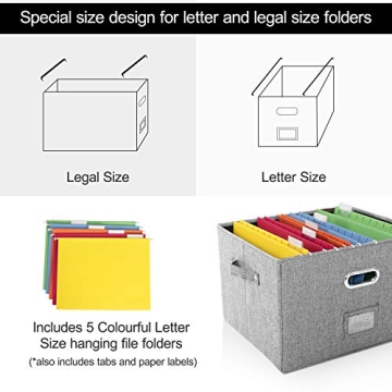 Collapsible Linen File Storage Box with Organizers for Home and Office