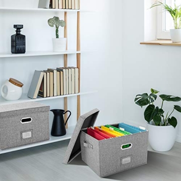 Collapsible Linen File Storage Box with Organizers for Home and Office