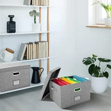 Collapsible Linen File Storage Box with Organizers for Home and Office