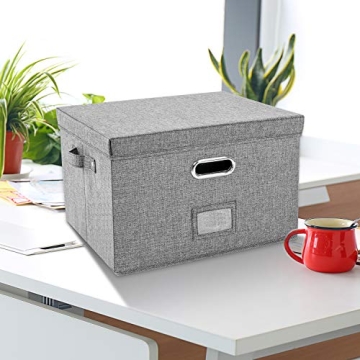 Collapsible Linen File Storage Box with Organizers for Home and Office