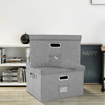 Collapsible Linen File Storage Box with Organizers for Home and Office