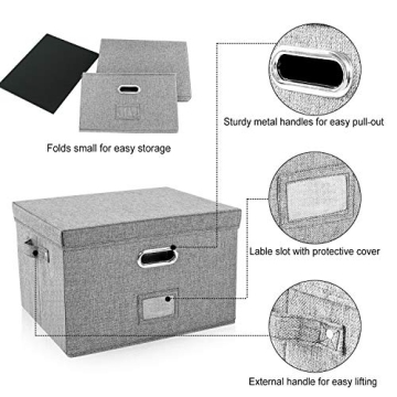 Collapsible Linen File Storage Box with Organizers for Home and Office