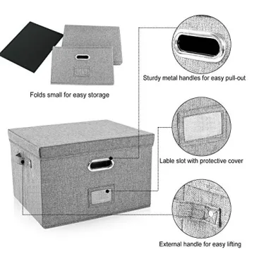 Collapsible Linen File Storage Box with Organizers for Home and Office