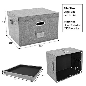 Collapsible Linen File Storage Box with Organizers for Home and Office