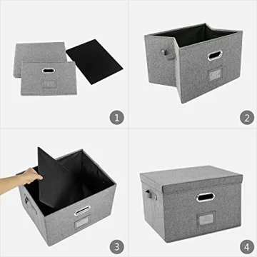 Collapsible Linen File Storage Box with Organizers for Home and Office