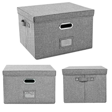 Collapsible Linen File Storage Box with Organizers for Home and Office