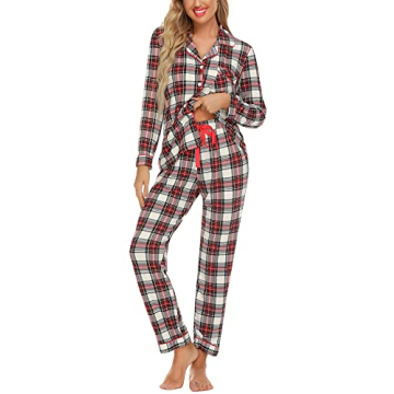 Anjue Womens Pajama Set Sleepwear Set Women's Lightweight Pajamas Long Sleeve Loungewear Cotton Pj S...