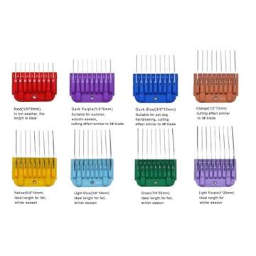 Animal Stainless Steel Attachment 8 Colors Guide Comb Set from 1/8 Inch to 1 Inch(3-25mm),Compatible with Andis, Oster A5, Wahl KM10 Series Clipper Detachable Blade(Only fit for 15# 10# 30# blade)