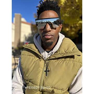 FEISEDY Oversized Sunglasses Mens Womens Flat Top Square Trendy Visor Shades UV400 B2470