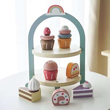 Wooden Dessert Cake Play Food Set for Kids Tea Parties