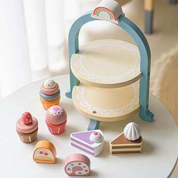 Wooden Dessert Cake Play Food Set for Kids Tea Parties