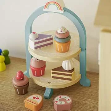 Wooden Dessert Cake Play Food Set for Kids Tea Parties