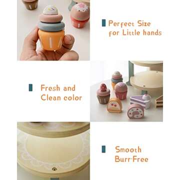 Wooden Dessert Cake Play Food Set for Kids Tea Parties