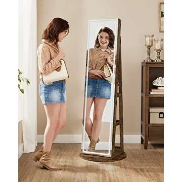 SONGMICS LED Mirror Jewelry Cabinet Standing, Lockable Jewelry Armoire with Full-Length Mirror and A...