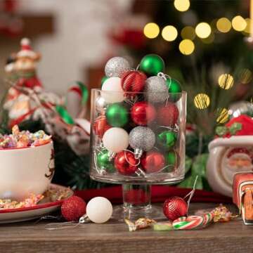 Valery Madelyn 100ct Mini Christmas Ornaments Tree Decorations Set, 1.18 Inches Red Green and White ...