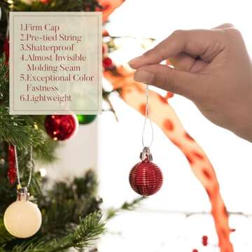 Valery Madelyn 100ct Mini Christmas Ornaments Tree Decorations Set, 1.18 Inches Red Green and White Shatterproof Christmas Ball Ornaments, Hanging Ornament Bulk for Xmas Holiday Party Decor