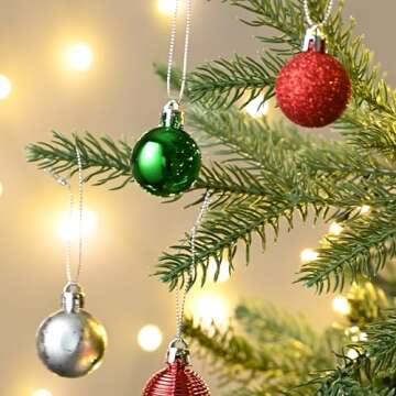 Valery Madelyn 100ct Mini Christmas Ornaments Tree Decorations Set, 1.18 Inches Red Green and White Shatterproof Christmas Ball Ornaments, Hanging Ornament Bulk for Xmas Holiday Party Decor