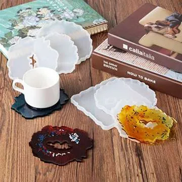 21 Pieces Resin Coaster Molds Set, 8 Pieces Irregular Silicone Coaster Mold Hollow Geode Resin Casting Molds with 12 Colors Shining Sequins and Tweezers for Making Coaster Cups Mats Supplies