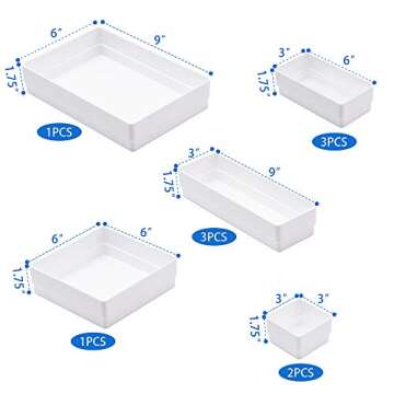 Birsppy BYCY White Desk Drawer Organizer Trays Drawer Dividers Storage for Bathroom Makeup Jewelries (10 Piece Set)