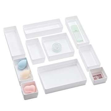 Birsppy BYCY White Desk Drawer Organizer Trays Drawer Dividers Storage for Bathroom Makeup Jewelries (10 Piece Set)