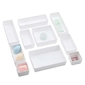 Birsppy BYCY White Desk Drawer Organizer Trays Drawer Dividers Storage for Bathroom Makeup Jewelries (10 Piece Set)