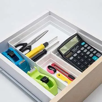 Birsppy BYCY White Desk Drawer Organizer Trays Drawer Dividers Storage for Bathroom Makeup Jewelries (10 Piece Set)