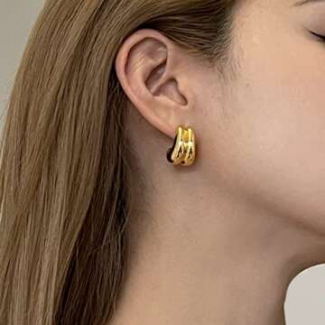 ACC PLANET 18K Gold Plated Hoop Earrings for Women, Chunky Gold Hoop Earrings Sterling Silver Post T...