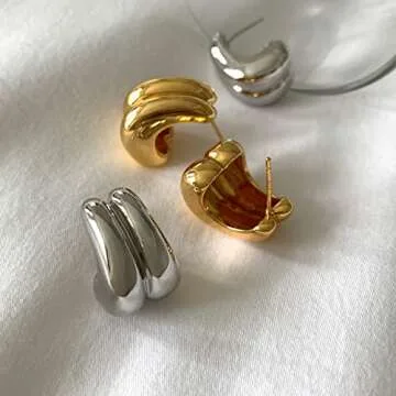 ACC PLANET 18K Gold Plated Hoop Earrings for Women, Chunky Gold Hoop Earrings Sterling Silver Post Thick Hoop Earrings High Polished Lightweight Gold Open Hoops Jewelry Gifts