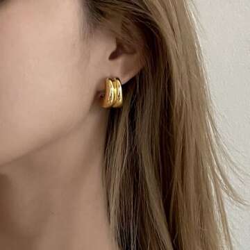 ACC PLANET 18K Gold Plated Hoop Earrings for Women, Chunky Gold Hoop Earrings Sterling Silver Post Thick Hoop Earrings High Polished Lightweight Gold Open Hoops Jewelry Gifts