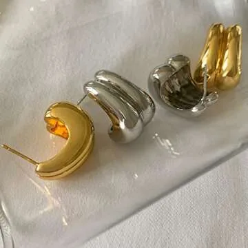 ACC PLANET 18K Gold Plated Hoop Earrings for Women, Chunky Gold Hoop Earrings Sterling Silver Post Thick Hoop Earrings High Polished Lightweight Gold Open Hoops Jewelry Gifts