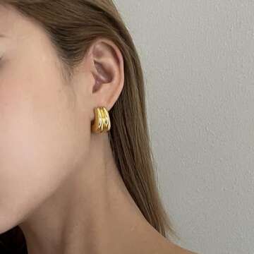 ACC PLANET 18K Gold Plated Hoop Earrings for Women, Chunky Gold Hoop Earrings Sterling Silver Post Thick Hoop Earrings High Polished Lightweight Gold Open Hoops Jewelry Gifts