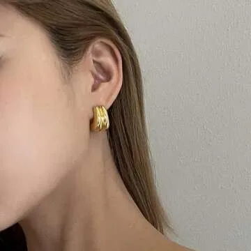 ACC PLANET 18K Gold Plated Hoop Earrings for Women, Chunky Gold Hoop Earrings Sterling Silver Post Thick Hoop Earrings High Polished Lightweight Gold Open Hoops Jewelry Gifts