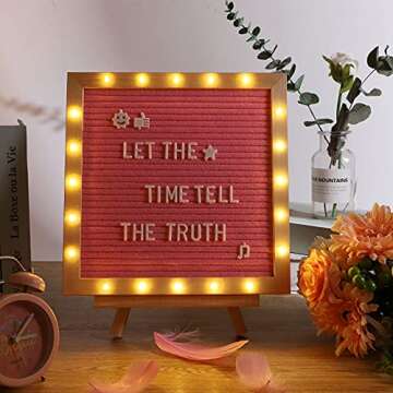 Pink Felt Letter Board with Stand, Built-in LED Lights With Tripod Stand and Wall Mount Hanger for Party Home Decor(10x10),Menu Board, 340 Letters for Custom Sign Messages, Party Planning (Pink)
